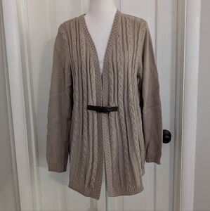 Soft Surroundings Womens Cardigan Sweater MEDIUM Cable Knit Western Neutral Tan